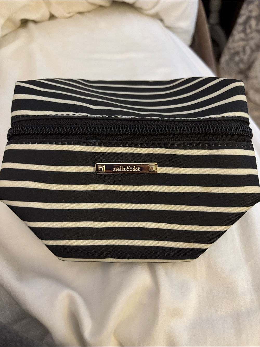 Stella & Dot Black and White Striped Make Up bag